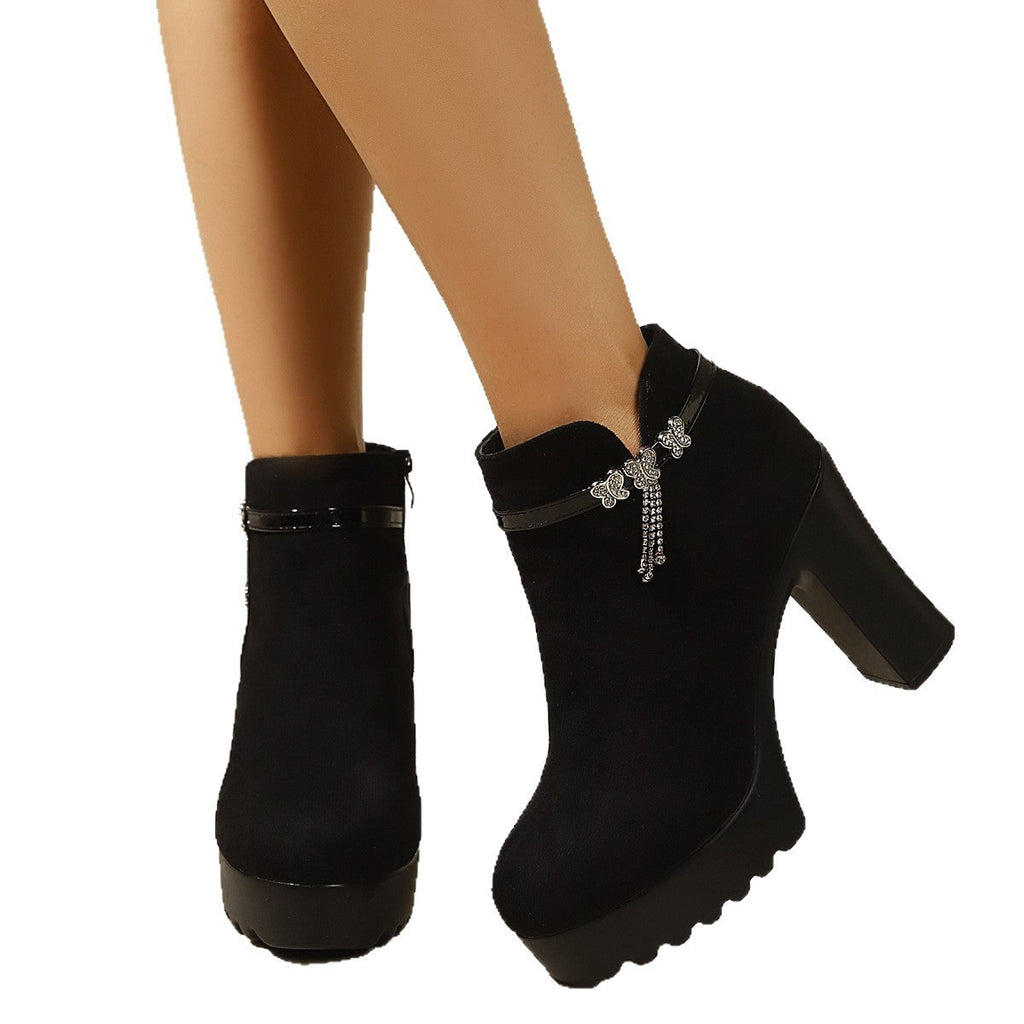 Women's Platform Ankle Boots with Chunky Block Heel and Rhinestone Embellishments - Image 5