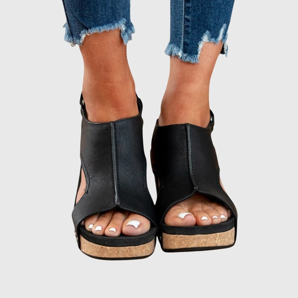 Women's Platform Wedge Sandals Cork Open Toe | Hook and Loop Ankle Strap - Image 5