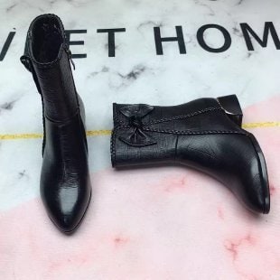 Women's Pointed Toe Ankle Boots with Block Heel and Bow Detail - Image 7