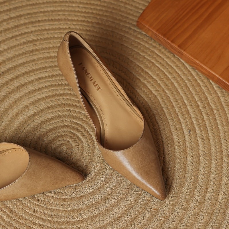 Women's Pointed Toe Kitten Heel Pumps with Genuine Leather - Image 10