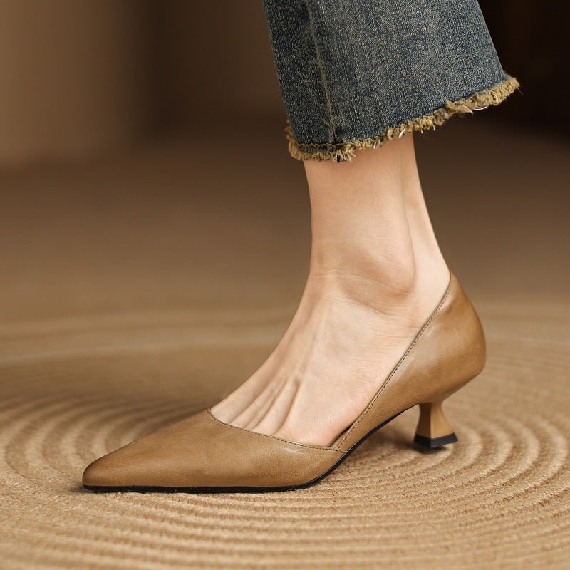 Women's Pointed Toe Kitten Heel Pumps with Genuine Leather - Image 12