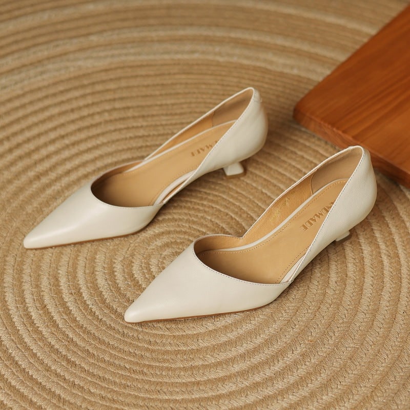 Women's Pointed Toe Kitten Heel Pumps with Genuine Leather - Image 19
