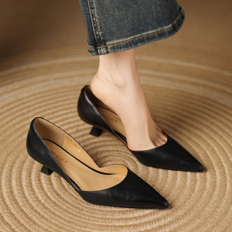 Women's Pointed Toe Kitten Heel Pumps with Genuine Leather - Image 20