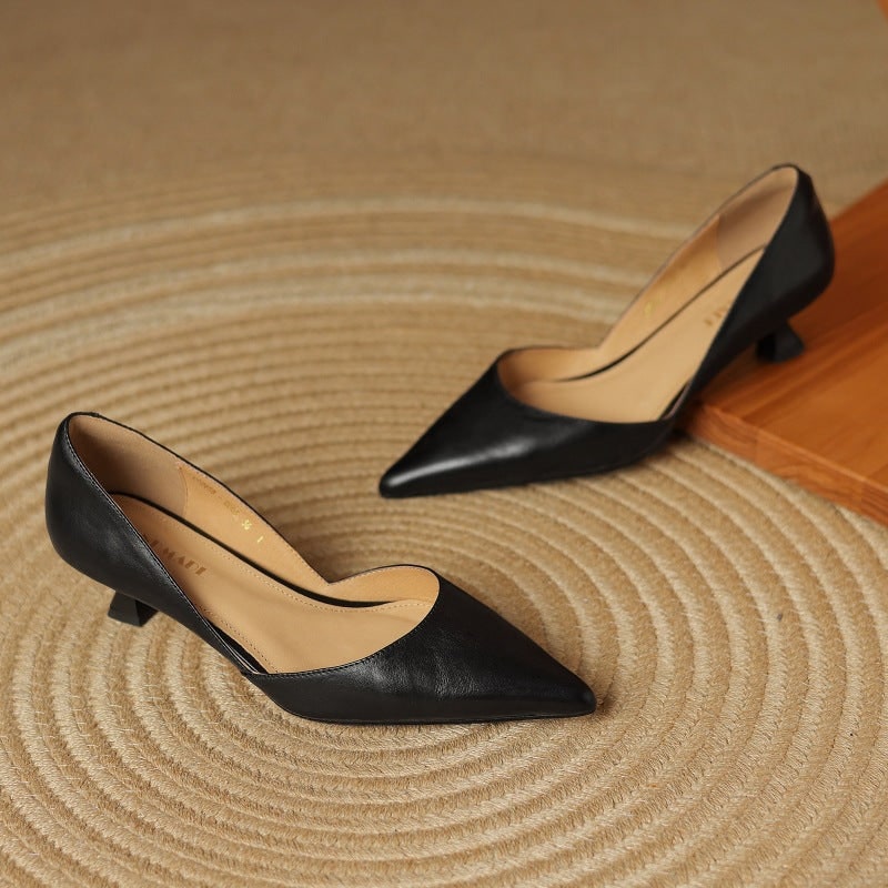 Women's Pointed Toe Kitten Heel Pumps with Genuine Leather - Image 21