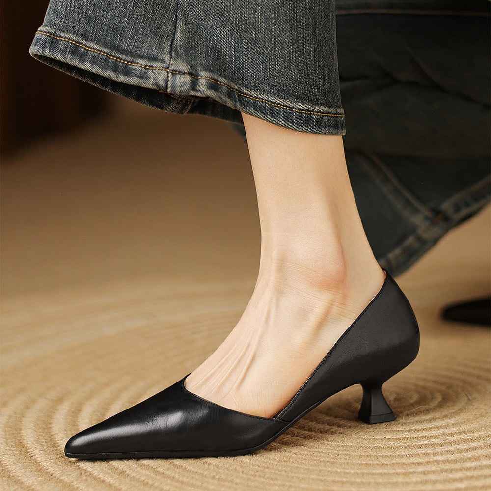 Women's Pointed Toe Kitten Heel Pumps with Genuine Leather - Image 22