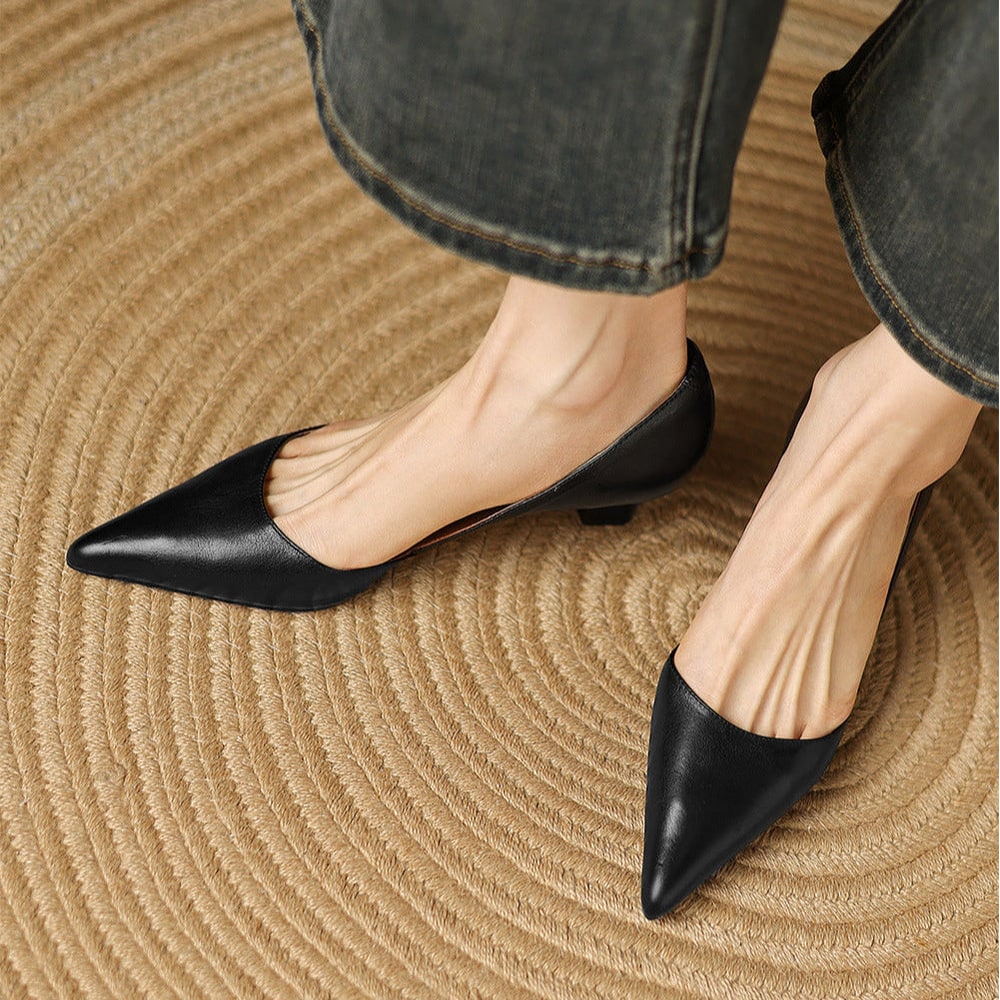 Women's Pointed Toe Kitten Heel Pumps with Genuine Leather - Image 23