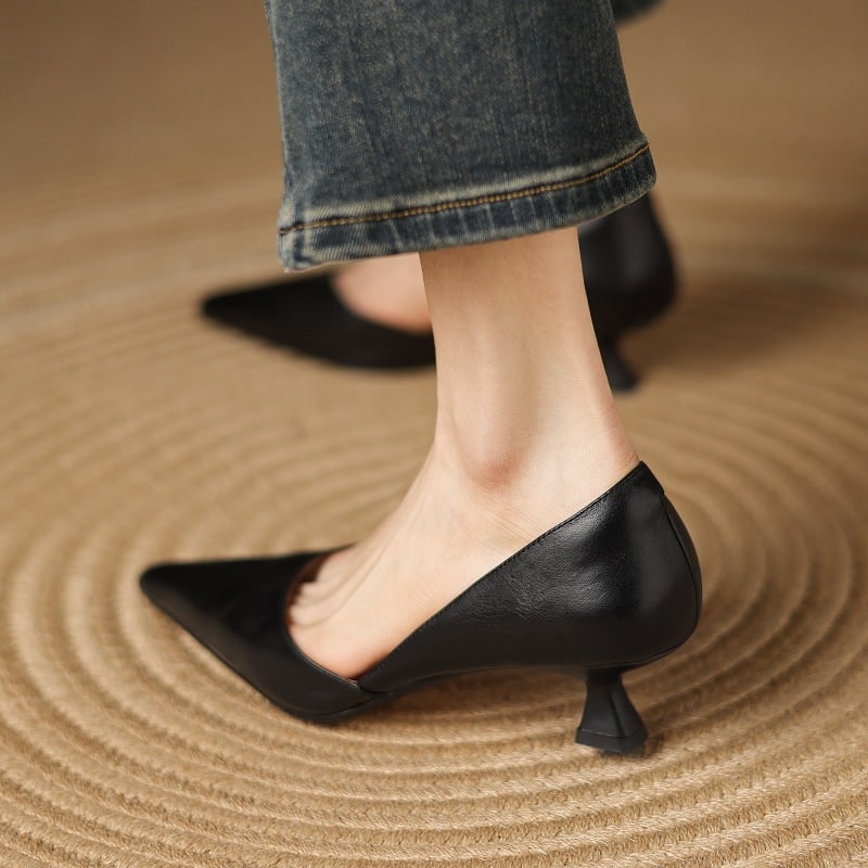 Women's Pointed Toe Kitten Heel Pumps with Genuine Leather - Image 25