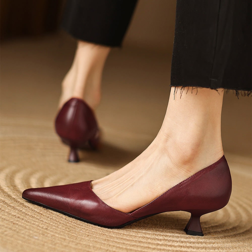 Women's Pointed Toe Kitten Heel Pumps with Genuine Leather - Image 3