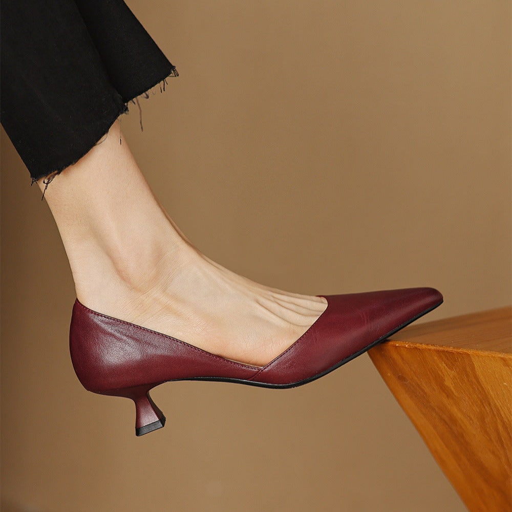 Women's Pointed Toe Kitten Heel Pumps with Genuine Leather - Image 4