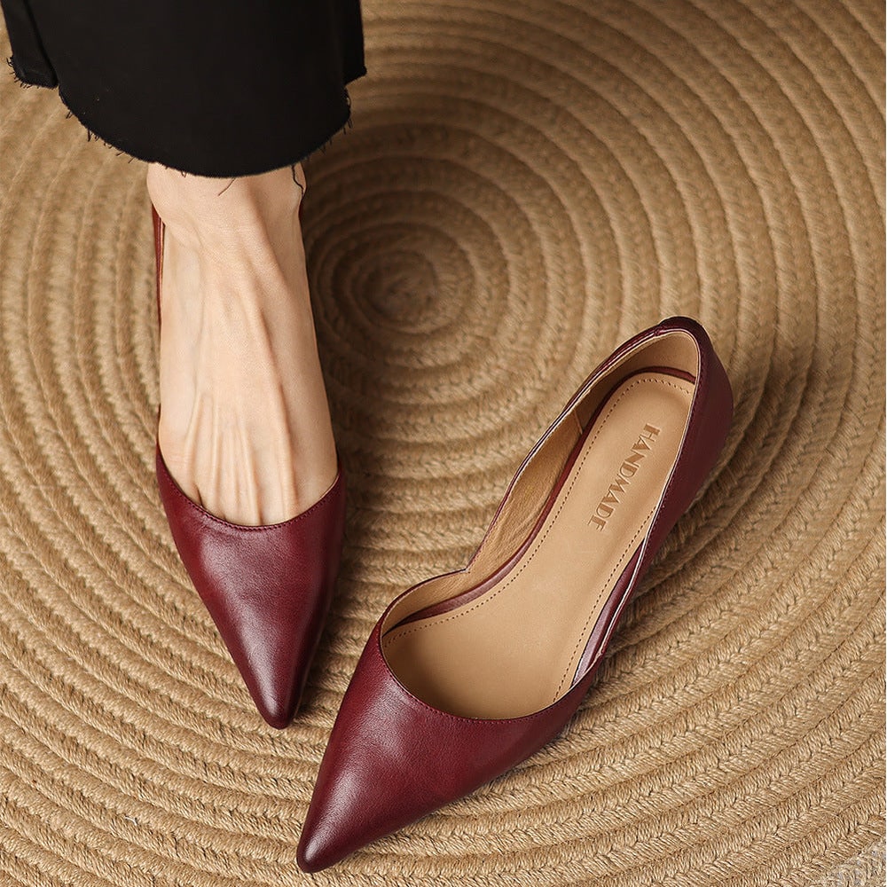 Women's Pointed Toe Kitten Heel Pumps with Genuine Leather - Image 5