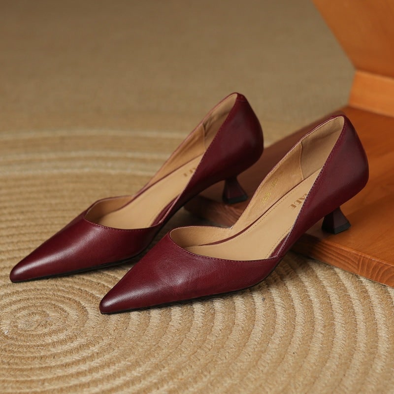 Women's Pointed Toe Kitten Heel Pumps with Genuine Leather - Image 6