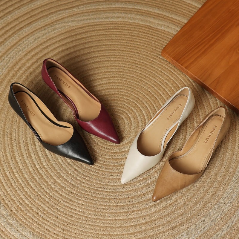 Women's Pointed Toe Kitten Heel Pumps with Genuine Leather - Image 7