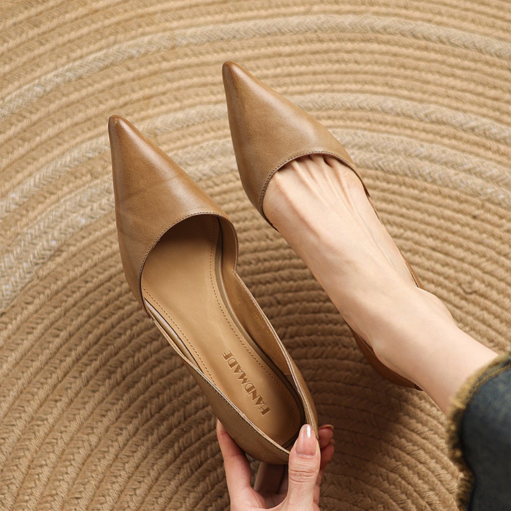 Women's Pointed Toe Kitten Heel Pumps with Genuine Leather - Image 8