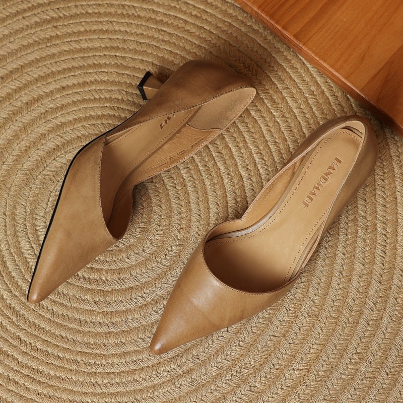 Women's Pointed Toe Kitten Heel Pumps with Genuine Leather - Image 9
