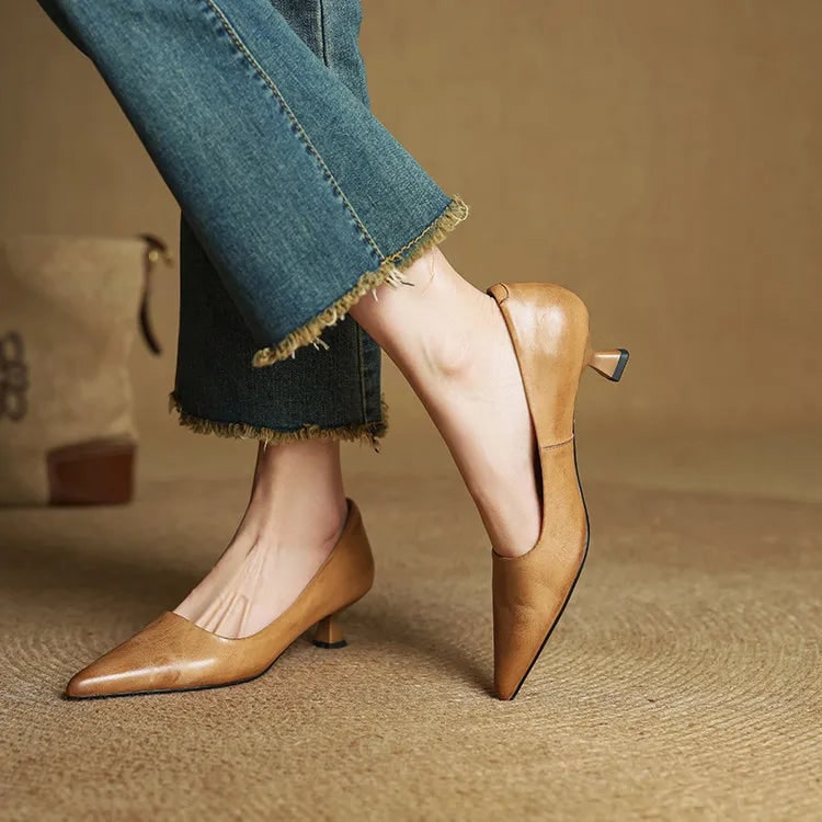 Women's Pointed Toe Kitten Heel Pumps with Padded Insole - Image 17