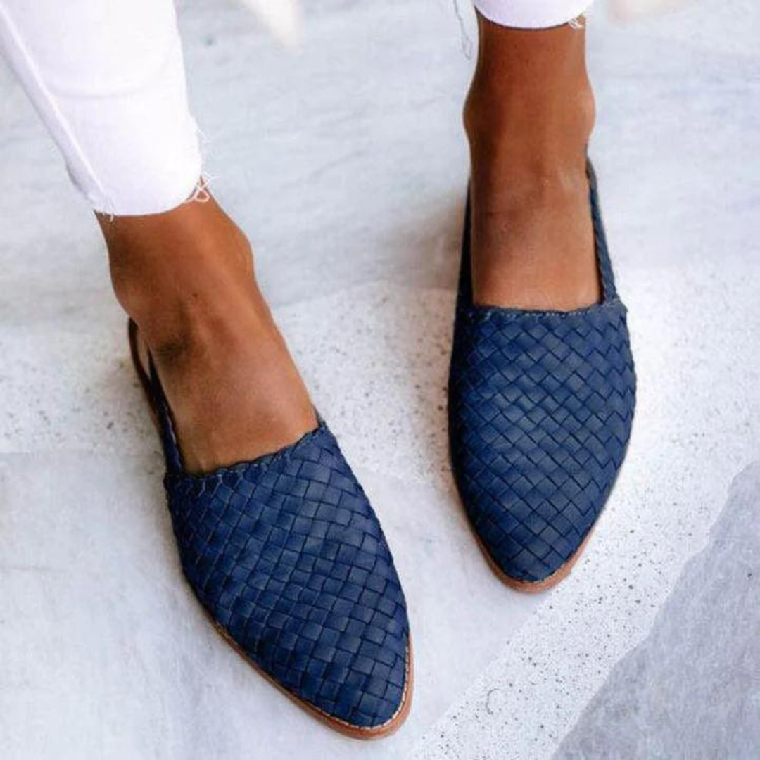 Women's Pointed Toe Woven Slingback Flats with Arch Support and Adjustable Buckle - Image 4