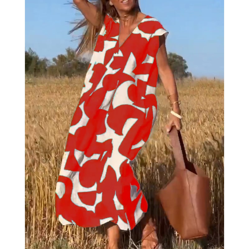 Women's Printed Maxi Dress Summer Cap Sleeve V-Neck | Ankle Length - Image 10
