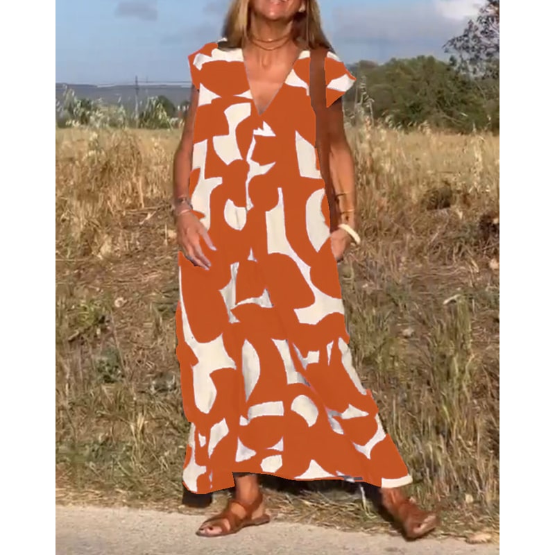 Women's Printed Maxi Dress Summer Cap Sleeve V-Neck | Ankle Length - Image 12