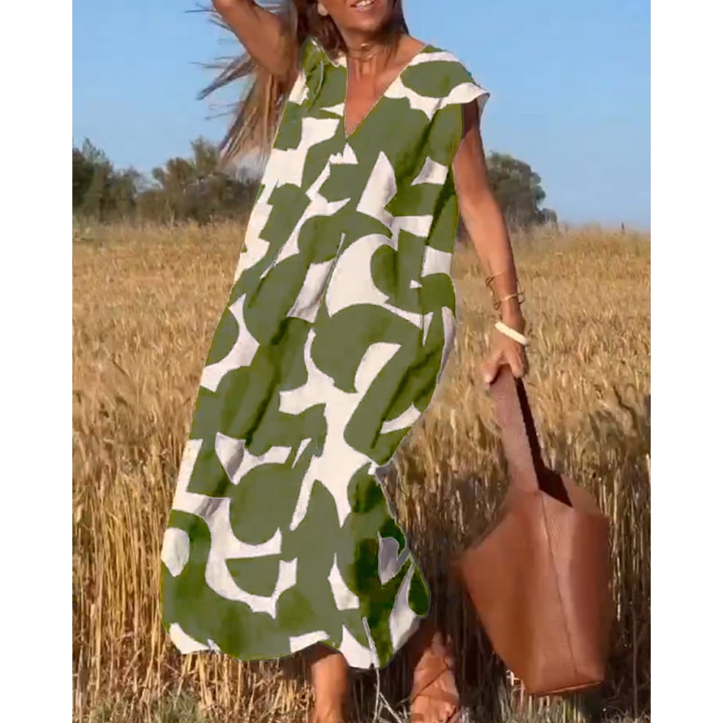 Women's Printed Maxi Dress Summer Cap Sleeve V-Neck | Ankle Length - Image 14