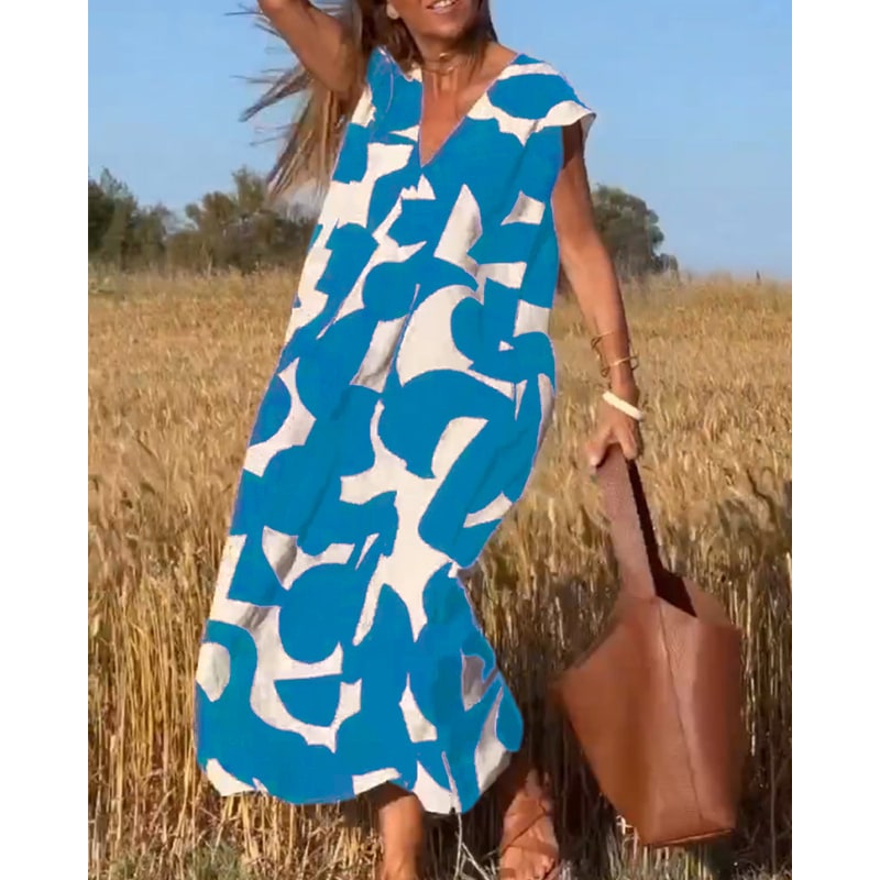 Women's Printed Maxi Dress Summer Cap Sleeve V-Neck | Ankle Length - Image 15