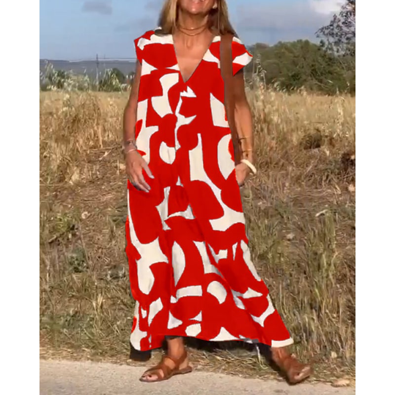 Women's Printed Maxi Dress Summer Cap Sleeve V-Neck | Ankle Length - Image 16