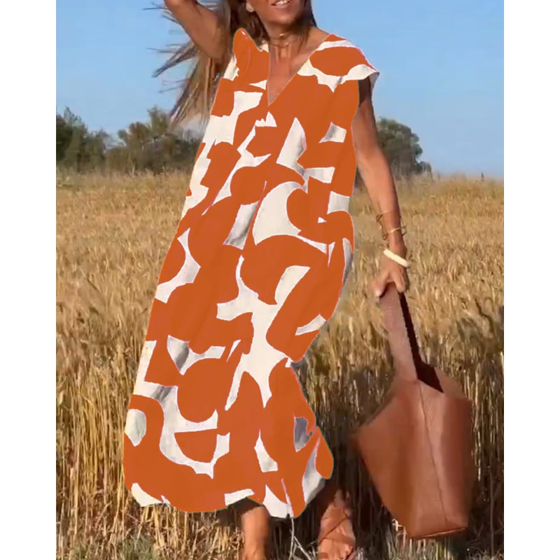 Women's Printed Maxi Dress Summer Cap Sleeve V-Neck | Ankle Length - Image 17