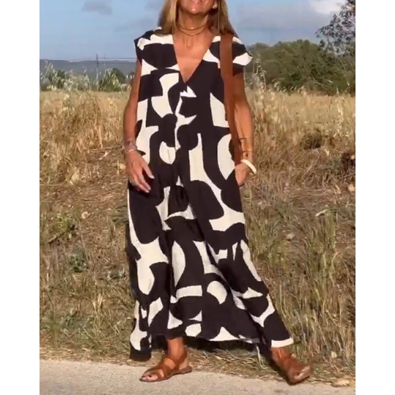 Women's Printed Maxi Dress Summer Cap Sleeve V-Neck | Ankle Length - Image 5
