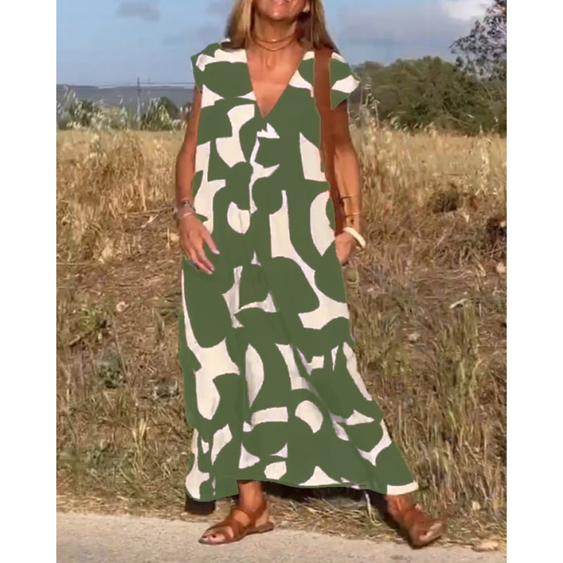 Women's Printed Maxi Dress Summer Cap Sleeve V-Neck | Ankle Length - Image 8