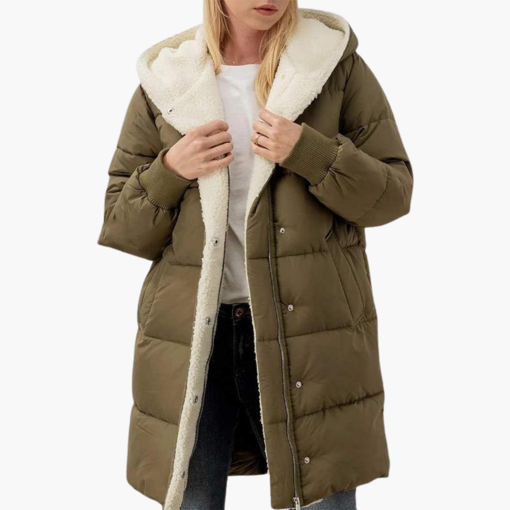 Women's Puffer Coat Jacket with Fleece Lining and Hooded Quilted Design - Image 1