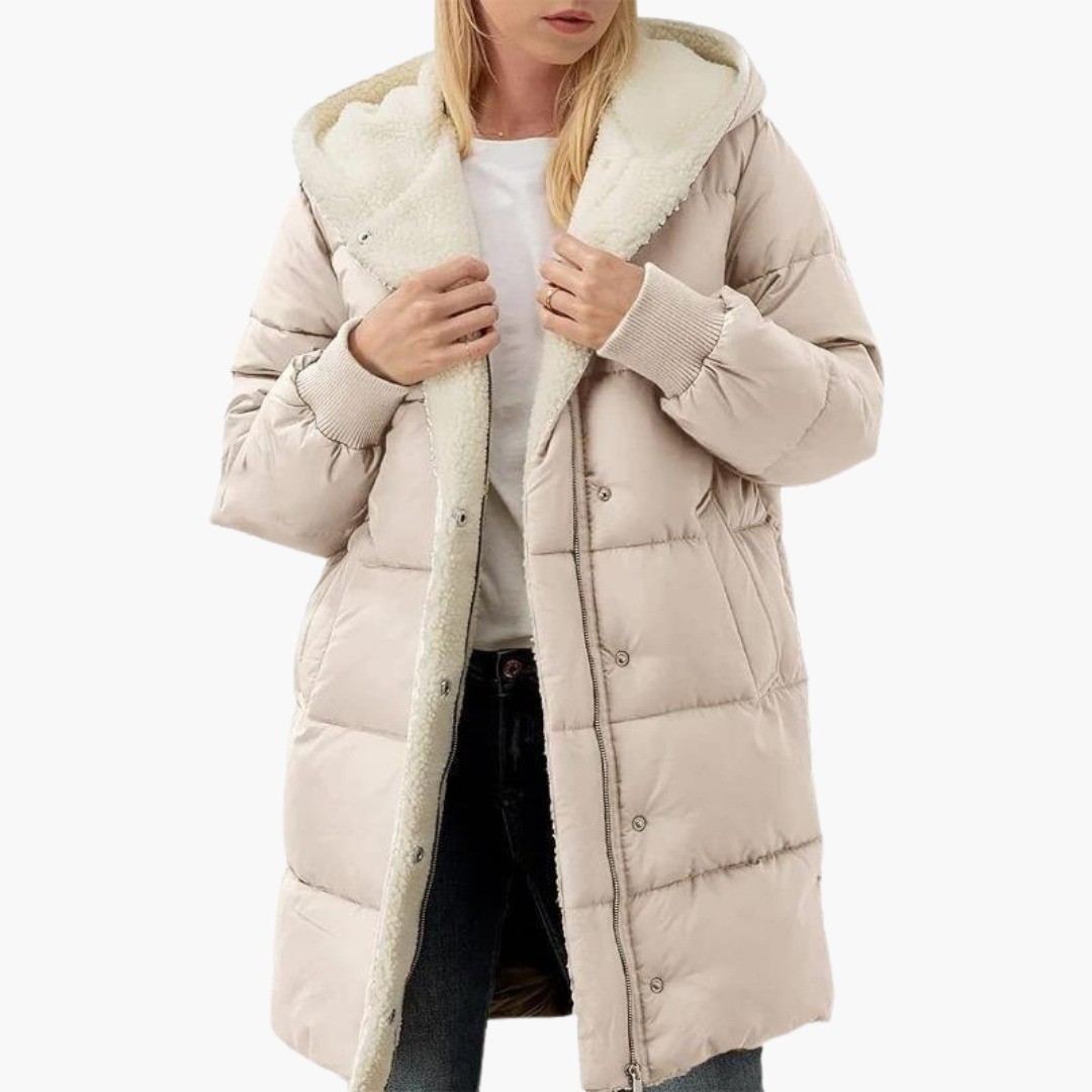 Women's Puffer Coat Jacket with Fleece Lining and Hooded Quilted Design - Image 13