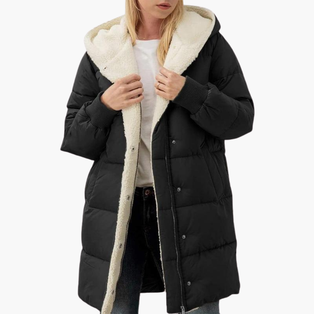 Women's Puffer Coat Jacket with Fleece Lining and Hooded Quilted Design - Image 3