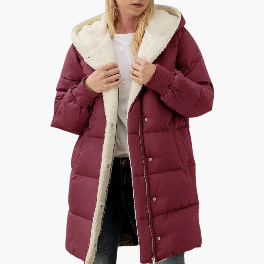 Women's Puffer Coat Jacket with Fleece Lining and Hooded Quilted Design - Image 6