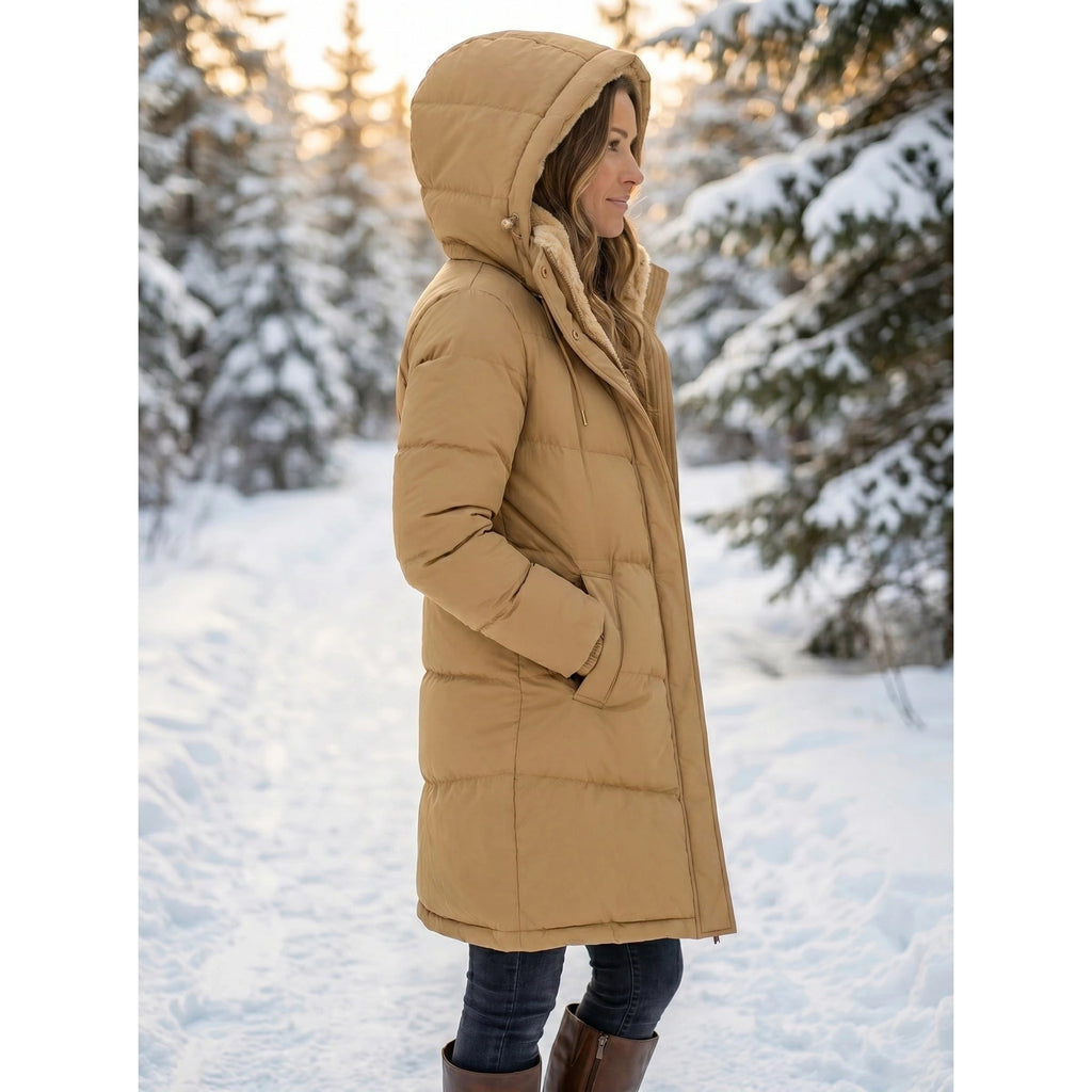 Women's Puffer Coat with Hood Quilted Winter Jacket with Fleece-Lined and Ribbed Cuffs - Image 2