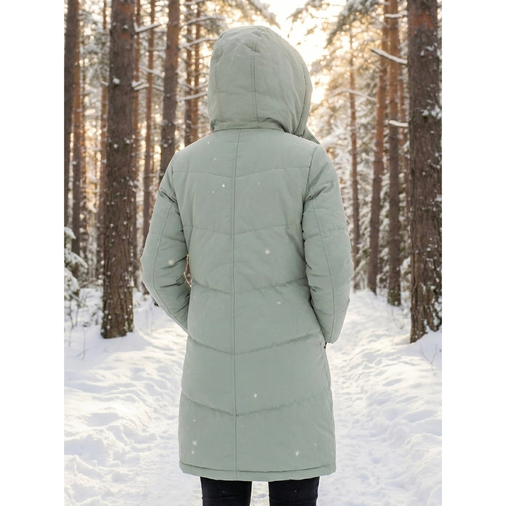 Women's Puffer Coat with Hood Quilted Winter Jacket with Fleece-Lined and Ribbed Cuffs - Image 5