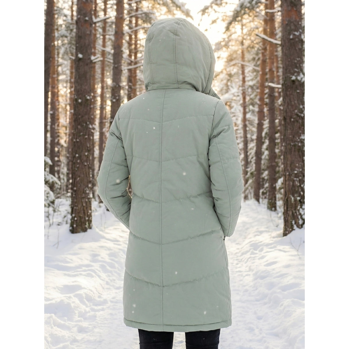Women's Puffer Coat with Hood Quilted Winter Jacket with Fleece-Lined and Ribbed Cuffs - Image 5