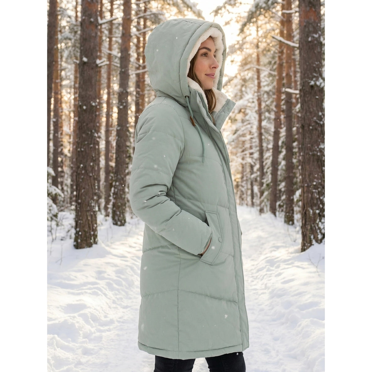 Women's Puffer Coat with Hood Quilted Winter Jacket with Fleece-Lined and Ribbed Cuffs - Image 6