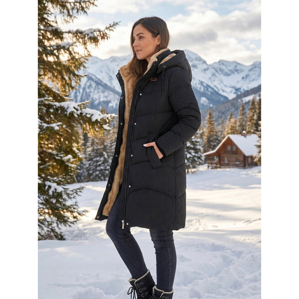 Women's Puffer Coat with Hood Quilted Winter Jacket with Fleece-Lined and Ribbed Cuffs - Image 8