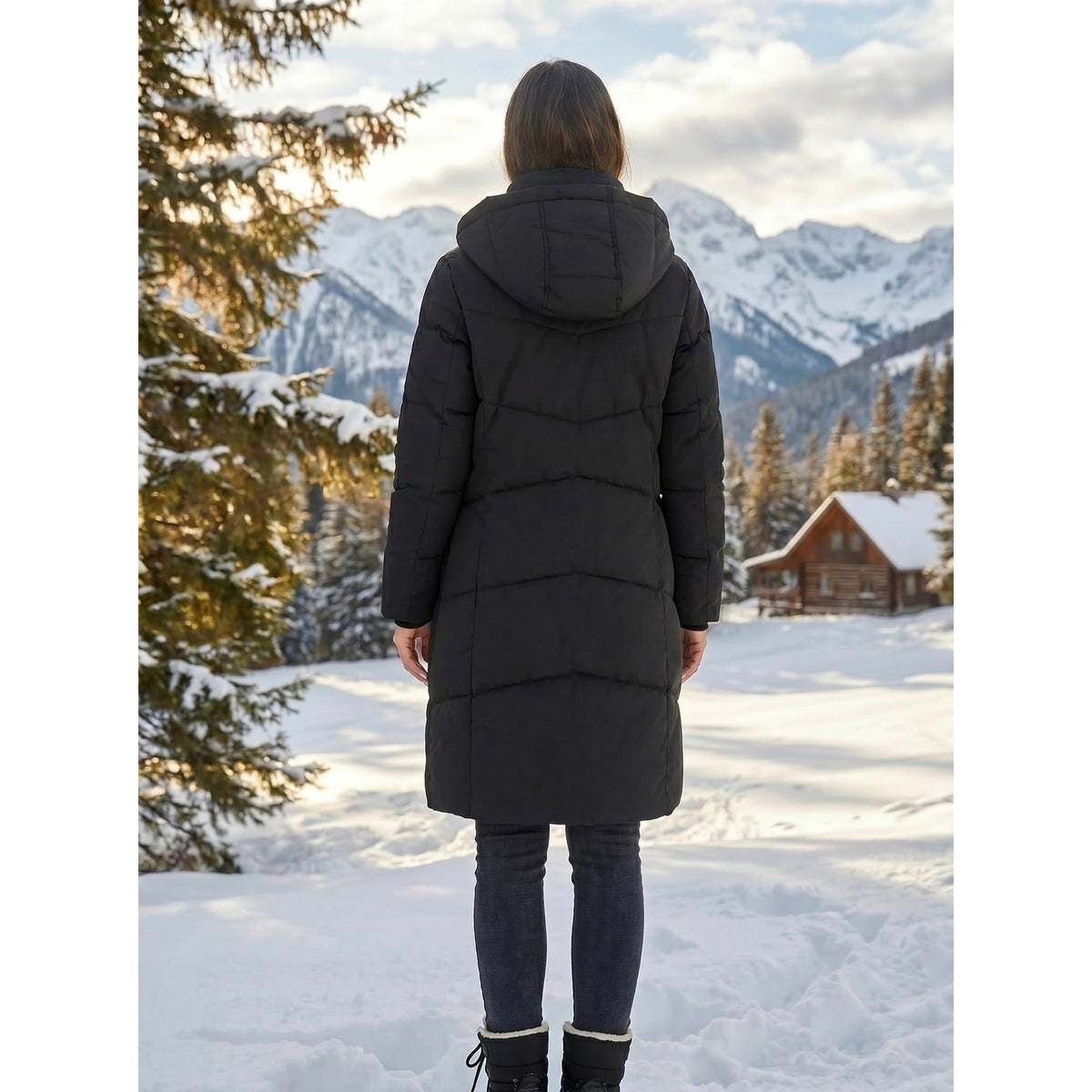 Women's Puffer Coat with Hood Quilted Winter Jacket with Fleece-Lined and Ribbed Cuffs - Image 9
