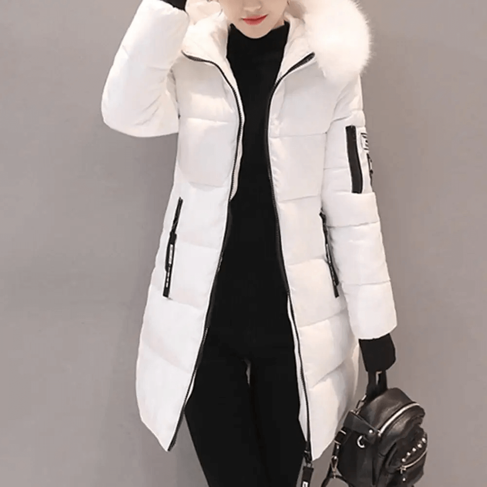 Women's Puffer Jacket Winter Coat Mid-Length Quilted with Faux Fur Hood - Image 1