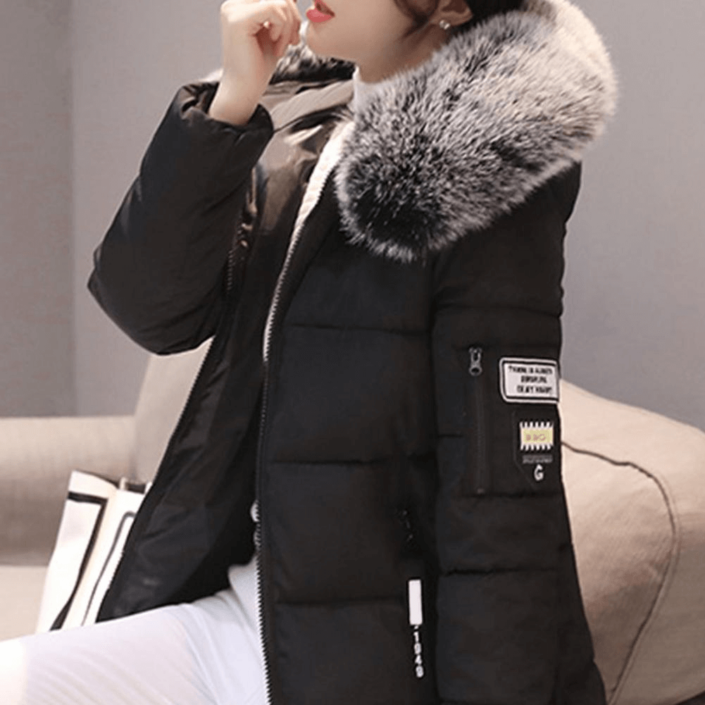 Women's Puffer Jacket Winter Coat Mid-Length Quilted with Faux Fur Hood - Image 10