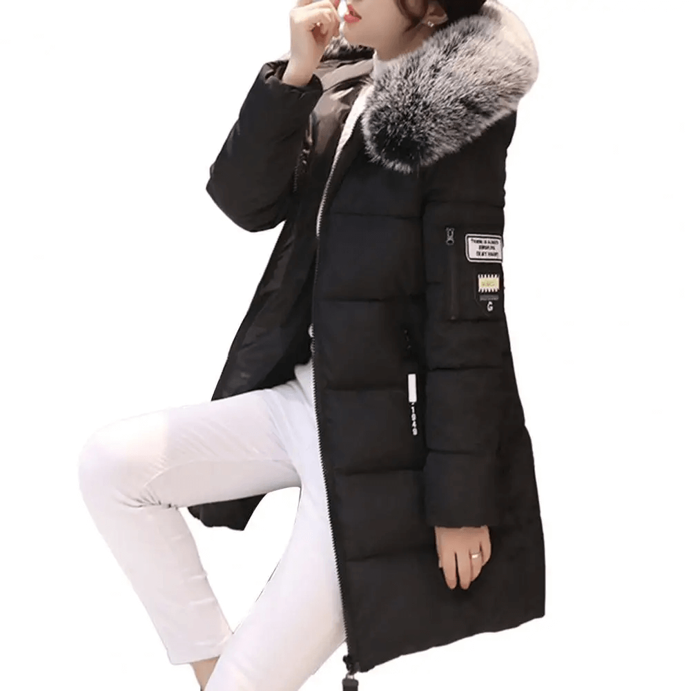 Women's Puffer Jacket Winter Coat Mid-Length Quilted with Faux Fur Hood - Image 12