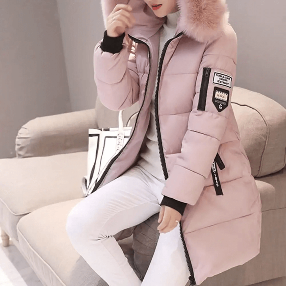 Women's Puffer Jacket Winter Coat Mid-Length Quilted with Faux Fur Hood - Image 3