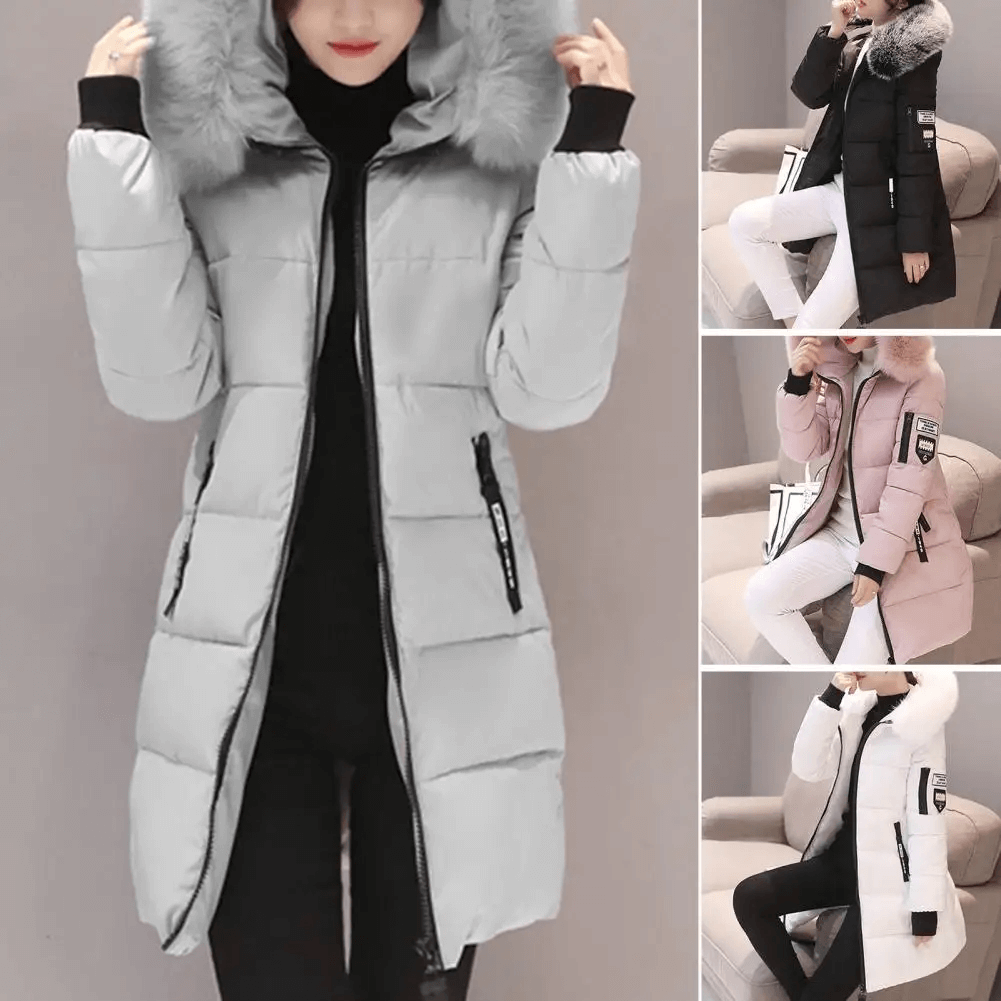 Women's Puffer Jacket Winter Coat Mid-Length Quilted with Faux Fur Hood - Image 4