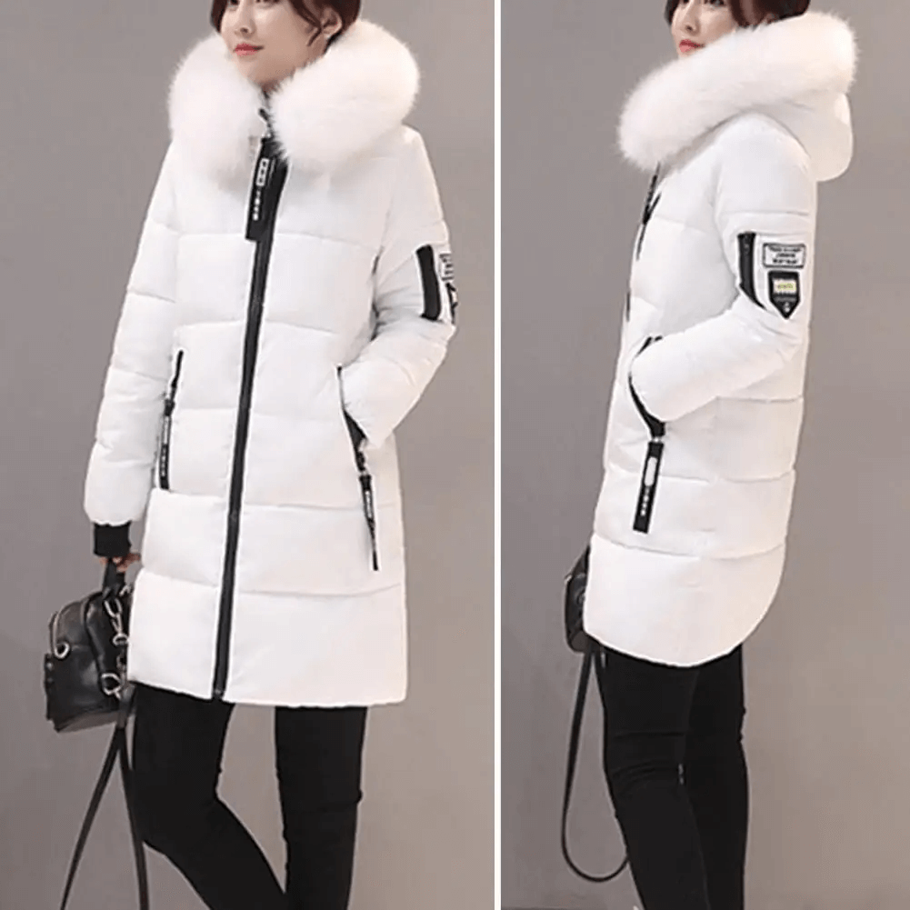 Women's Puffer Jacket Winter Coat Mid-Length Quilted with Faux Fur Hood - Image 5