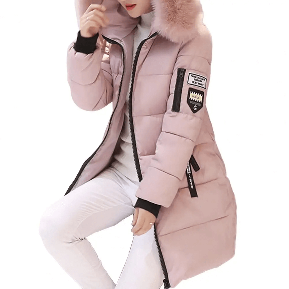 Women's Puffer Jacket Winter Coat Mid-Length Quilted with Faux Fur Hood - Image 6