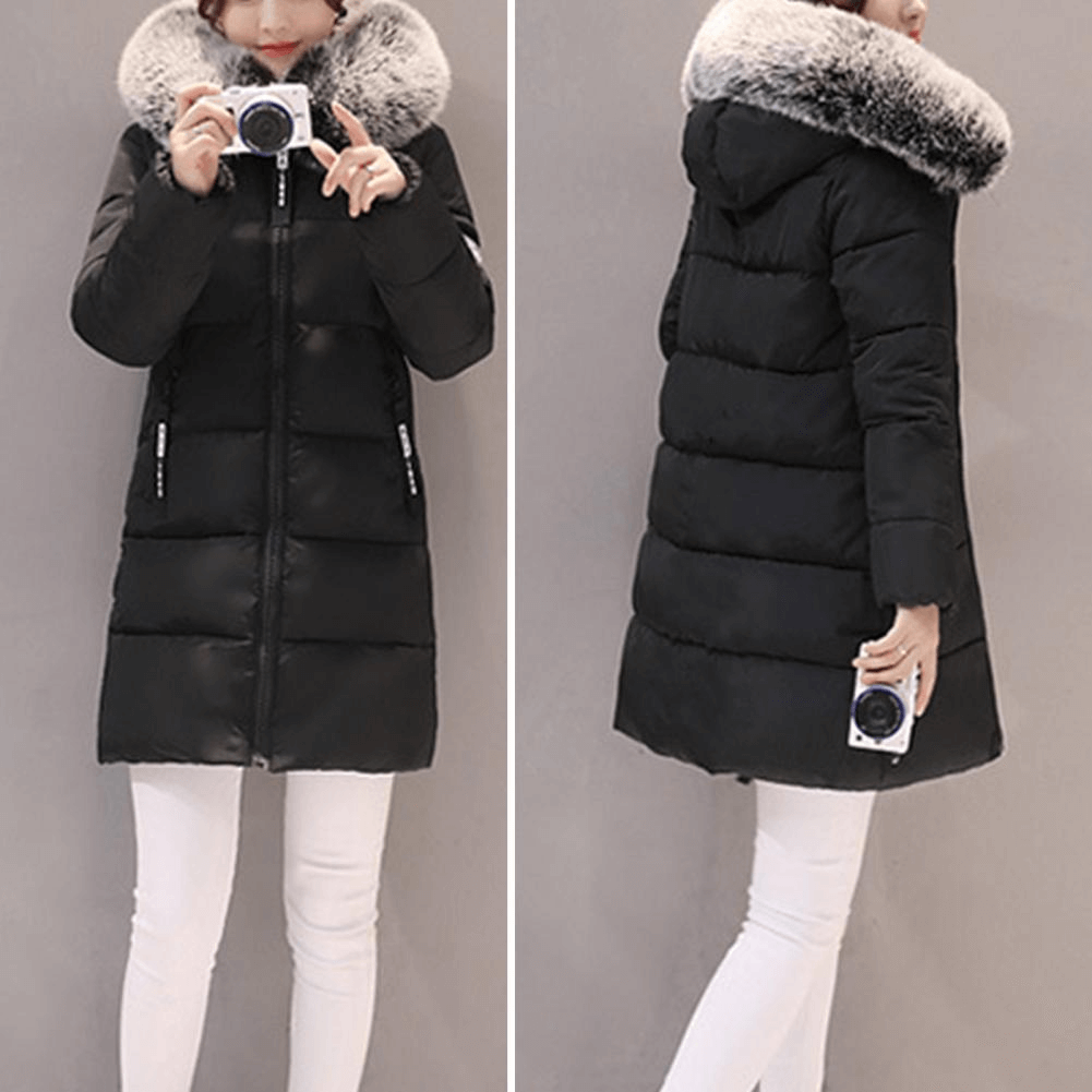 Women's Puffer Jacket Winter Coat Mid-Length Quilted with Faux Fur Hood - Image 7