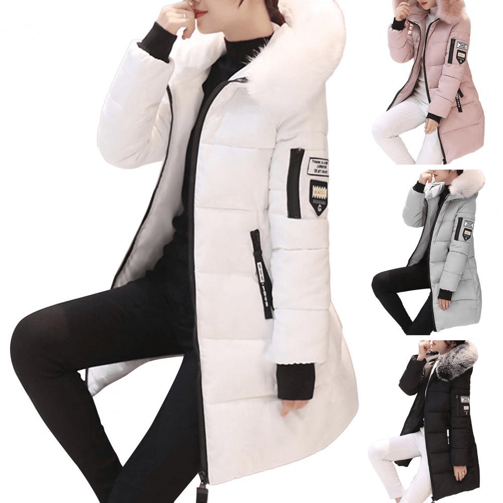 Women's Puffer Jacket Winter Coat Mid-Length Quilted with Faux Fur Hood - Image 8