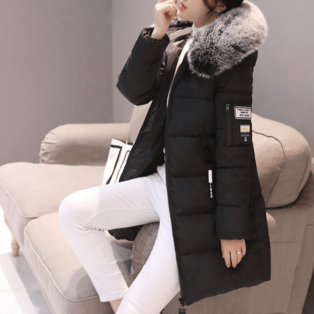 Women's Puffer Jacket Winter Coat Mid-Length Quilted with Faux Fur Hood - Image 9
