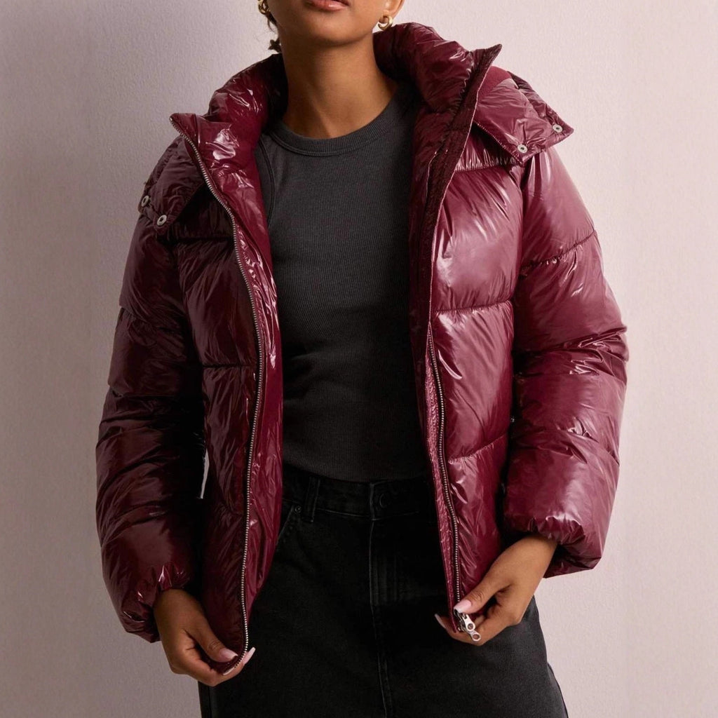 Women's Puffer Jacket Winter Quilted Hooded with Full Zip and Side Pockets - Image 1