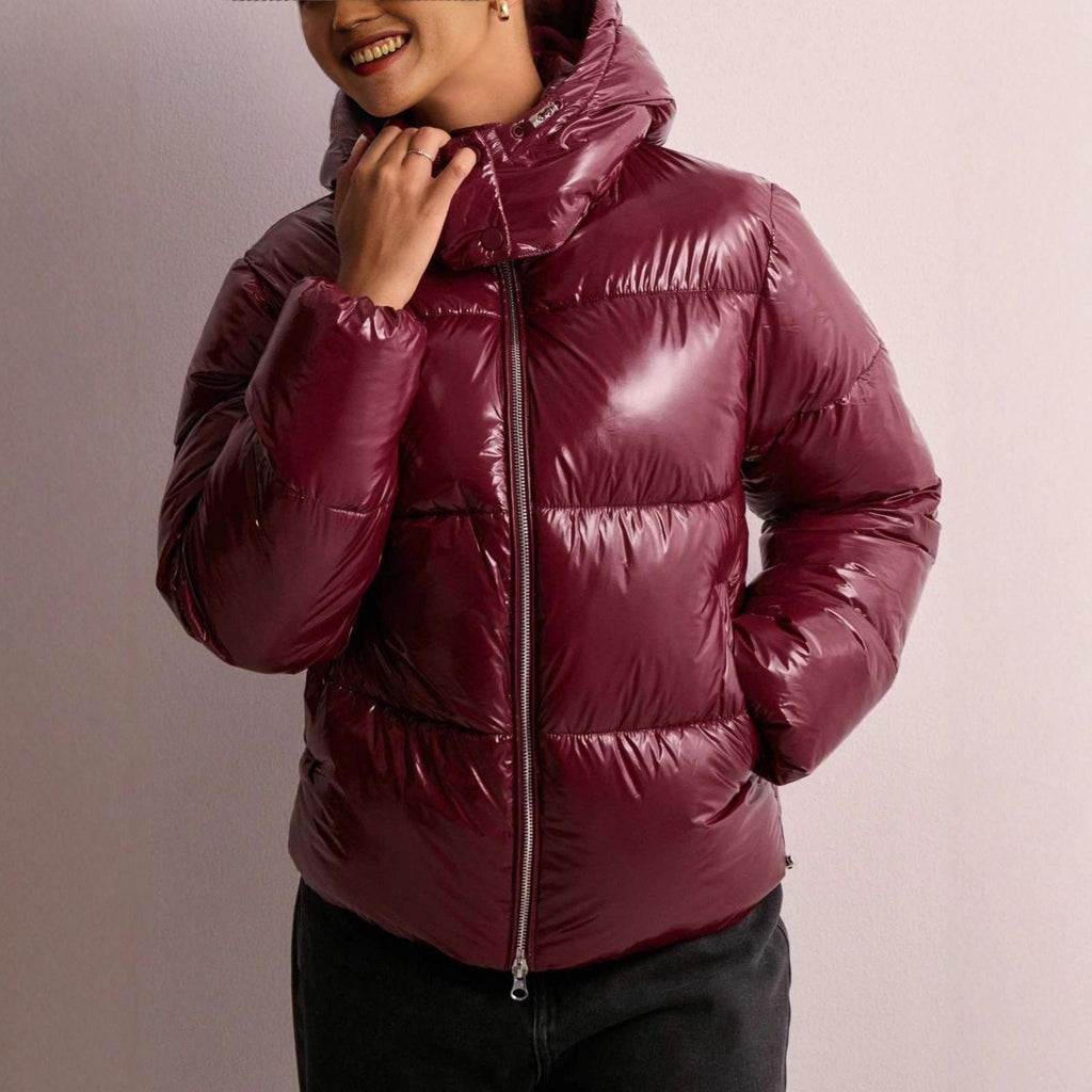 Women's Puffer Jacket Winter Quilted Hooded with Full Zip and Side Pockets - Image 2